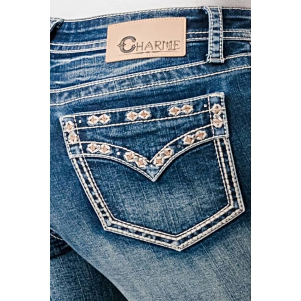 Charme by Grace in LA Jeans Women's Faux Flap Pocket Embroidered Bootcut Jeans